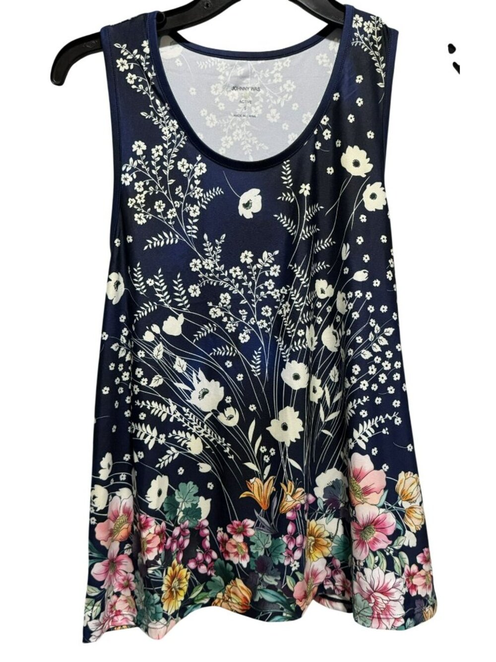 Johnny Was Bursting Active Navy Floral Racerback Swing Tank Women's XS $145